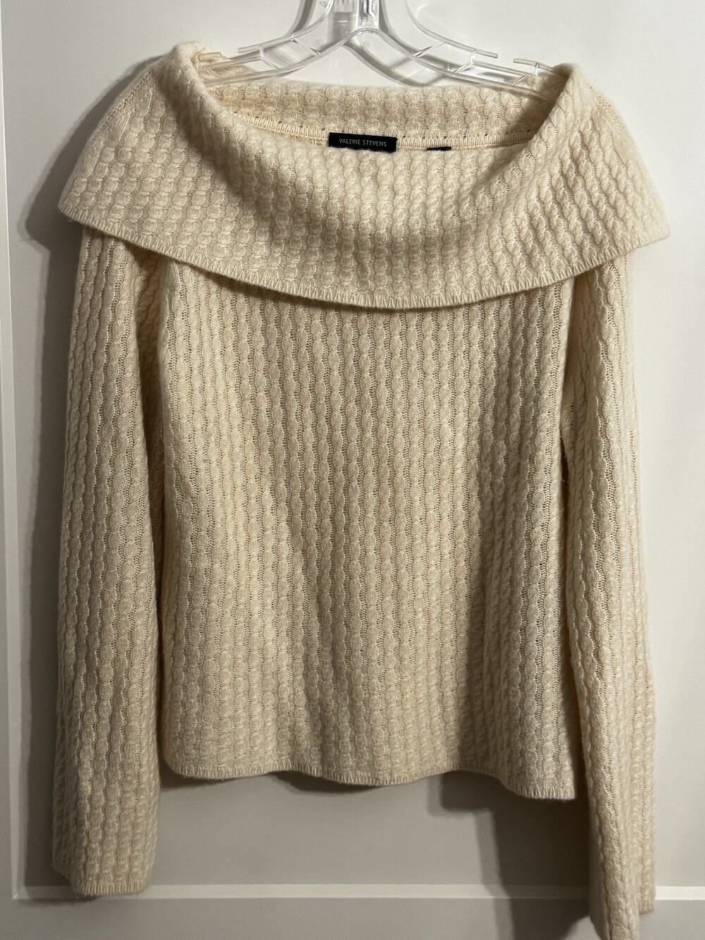 VALERIE STEVENS Cowl Neck Ivory Sweater Cashmere Wool Vintage Sz L Soft Classic